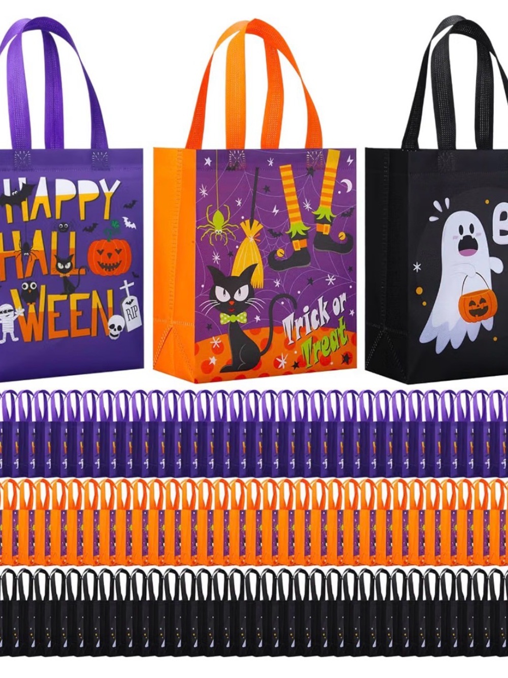 40 Party Favor Candy Treat Tote Bags - Purple, Orange, Black (Set of 36)